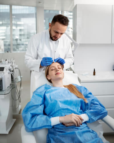 Patient undergoing microneedling procedure